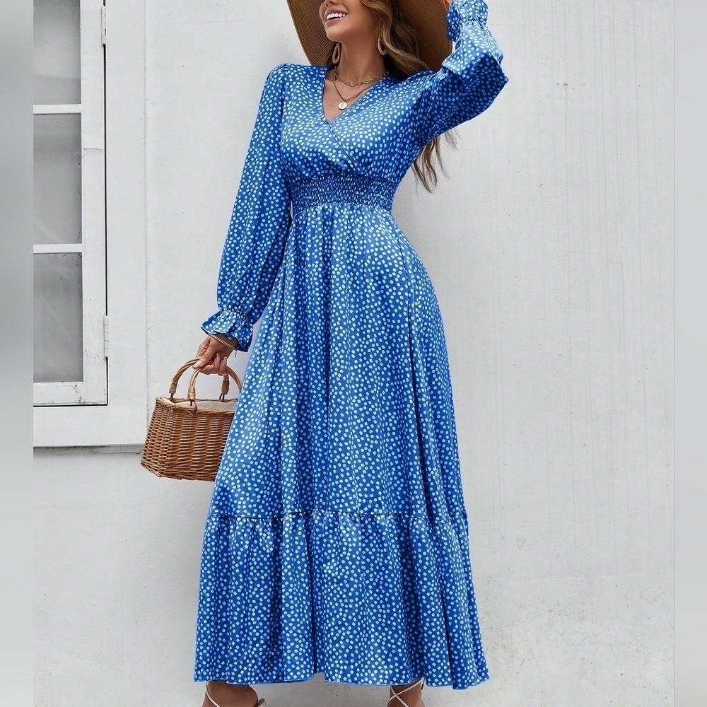 Floral Print Flounce Sleeve Ruffle Hem Dress - Picture 3 of 4